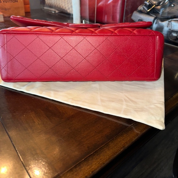CHANEL Classic Maxi Double Flap Red Caviar on Silver W/Card GREAT CONDITION!!! - Picture 15 of 15
